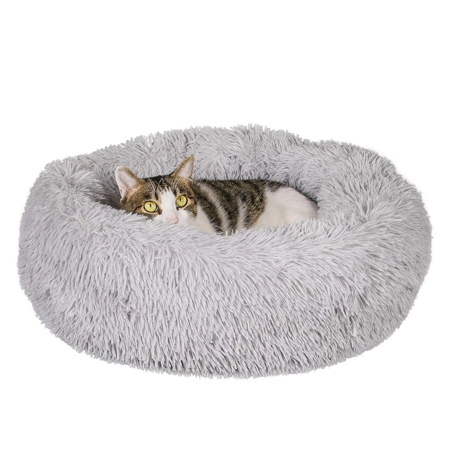 Qucey Calming Cat Beds for Indoor Cats Anti Anxiety Round Fluffy Plush Faux Fur Cat Bed Washable 23 inches Small Dog Bed & Cat Bed