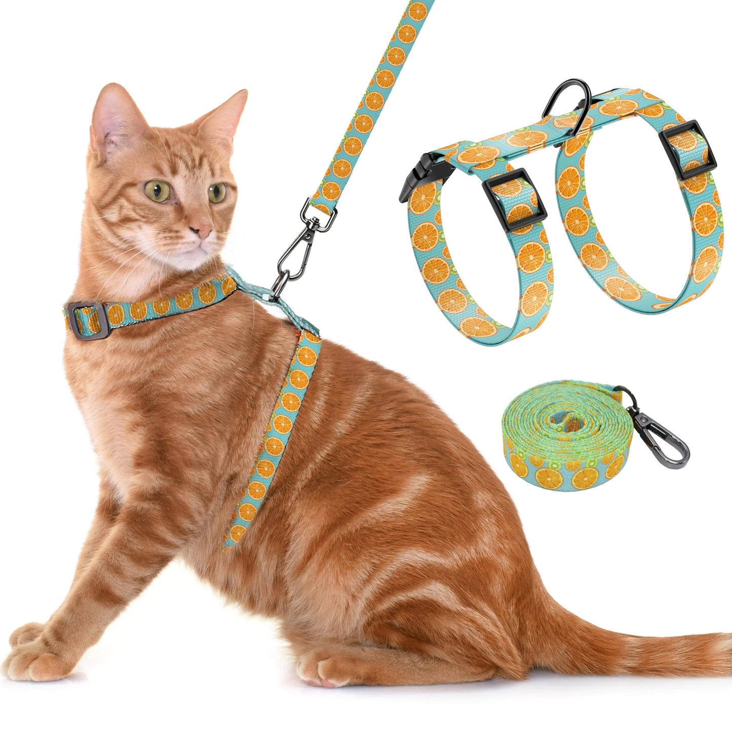 Seyezo Cat Harness and Leash Set Adjustable Kitten Harness Escape Proof Cats Harness Soft Lightweight Walking Travel Pet Harness Cute Kitty Harness Leash Set for Small Medium Cats Blue Lemon