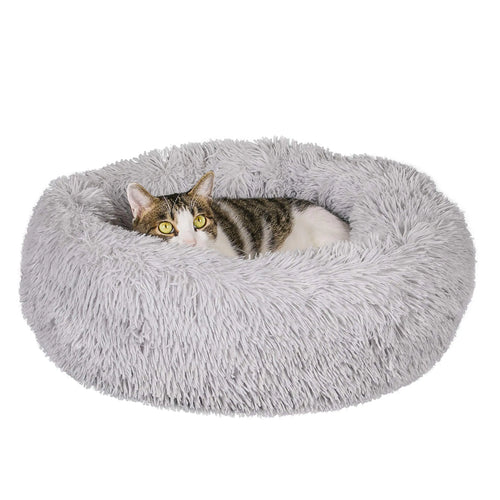 Qucey Calming Cat Beds for Indoor Cats Anti Anxiety Round Fluffy Plush Faux Fur Cat Bed Washable 23 inches Small Dog Bed & Cat Bed